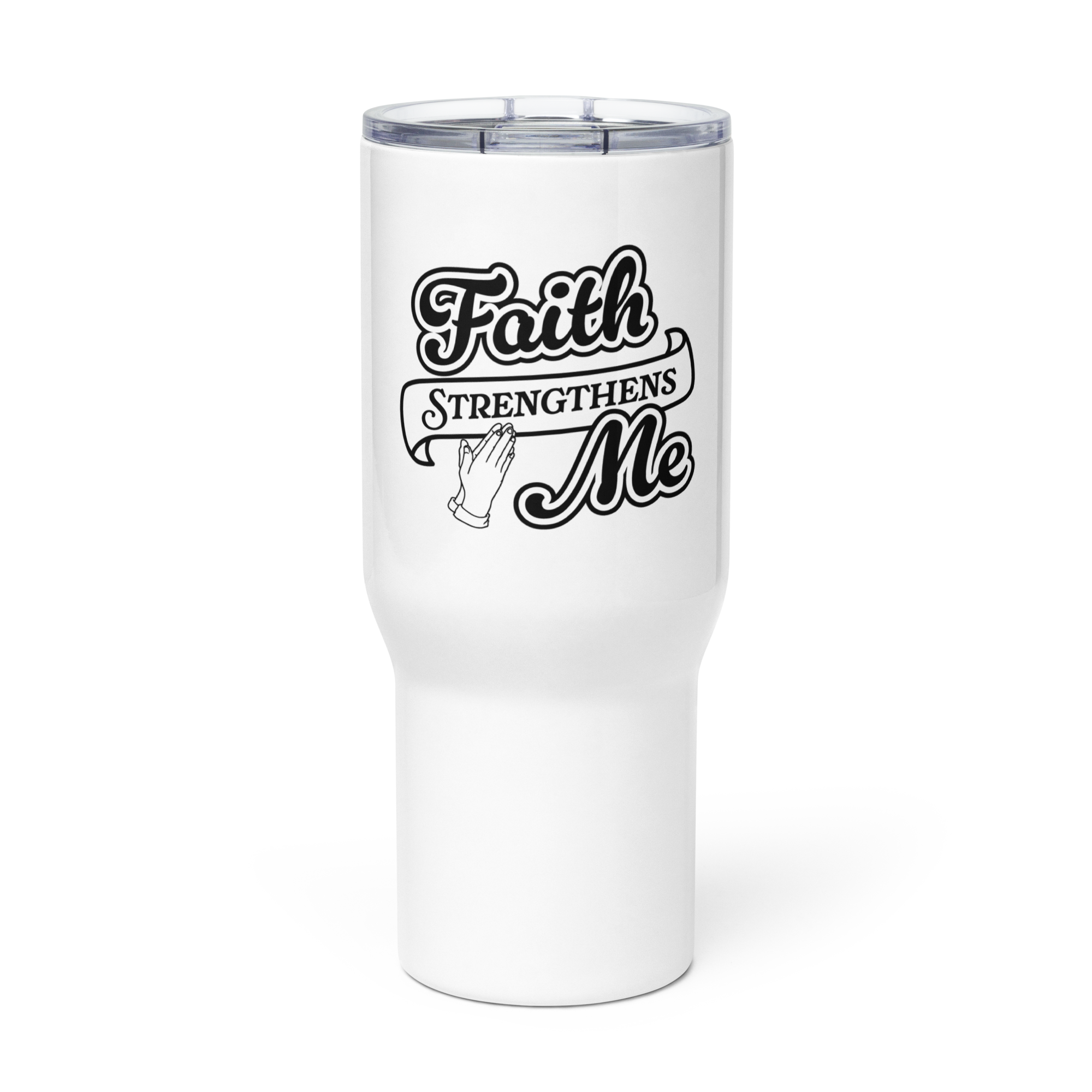 Travel Thermos With a Handle - Faith Strengthens Me (Black & White)